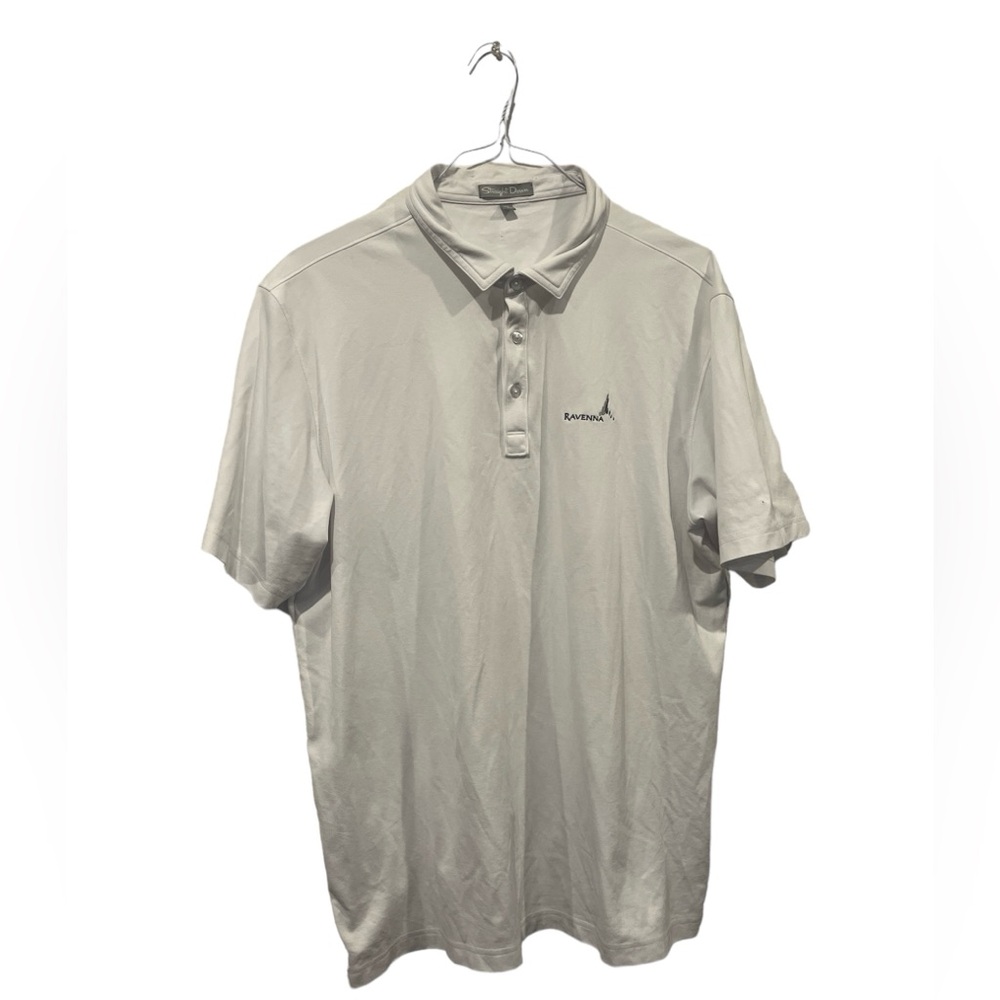 Straight‎ Down Polo Shirt Mens XL White Ravenna Logo Golf Performance Polo EUC